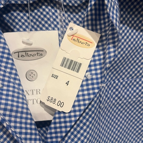 Talbots NWT VTG tshirt blue and white‎ plaid button up dress size 4 sleeveless - Picture 2 of 8